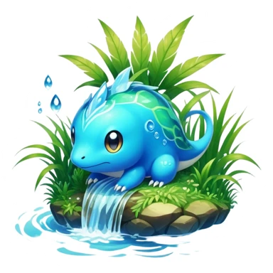 Elemental grass-type-water-type magical colorful exotic animesque Pokémon-Fakémon-animal-creature sticker