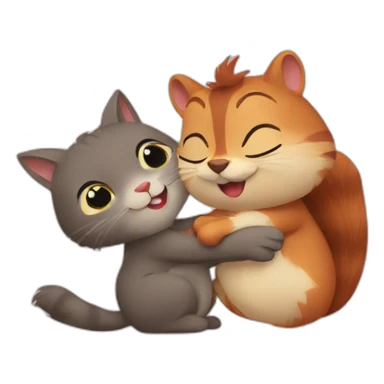 cat and squirrel hug sticker