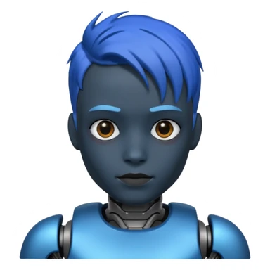 A robot boy with blue hair black sticker