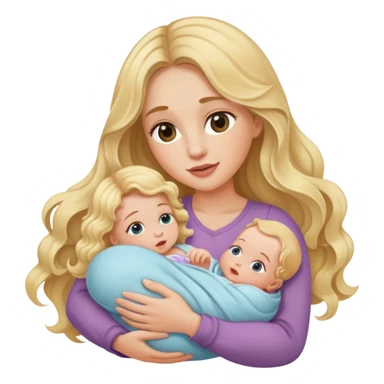 Long wavy blonde hair woman holding a newborn baby girl sticker