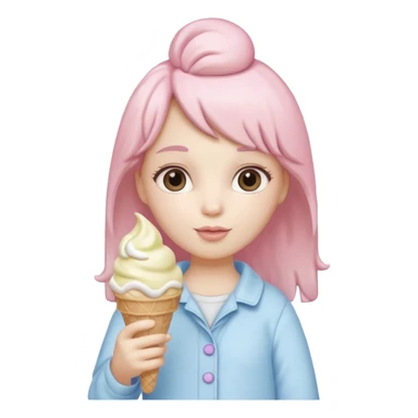 Labubu doll icon, pastel colors, soft shading, gentlek expression, right hand holding an icecream with an icecream cone sticker