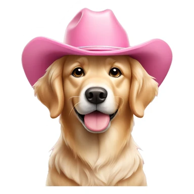 Cream color golden retriever wearing pink cowboy hat sticker