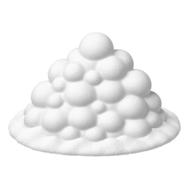 small pile of powdered sugar, cloud-like, fine and light, pure white, uneven and fluffy, dust-like particles at base, 3D-rendered, minimal, no faces sticker