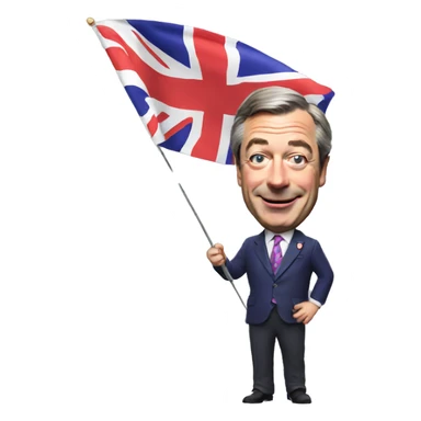 Nigel Farage waving a Union Jack flag  sticker