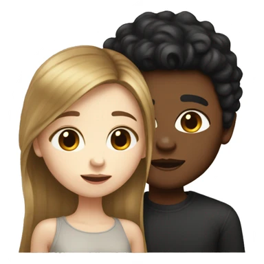 white skin golden-brown hair girl kissing white skin black hair boy sticker