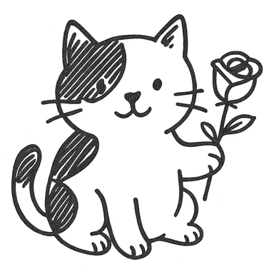 tricolor cat holding a rose sticker