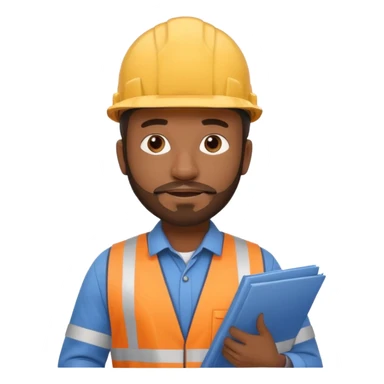 black male civil engineer with a little beard, holding blueprints and wearing a hard hat sticker