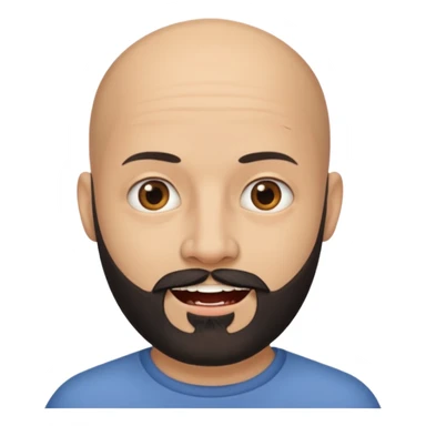 Bald man with black beard and tooth gap sticker