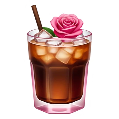 Cold brew coffee with mini roses pink red and small size mini glas cup with ice cubs sticker