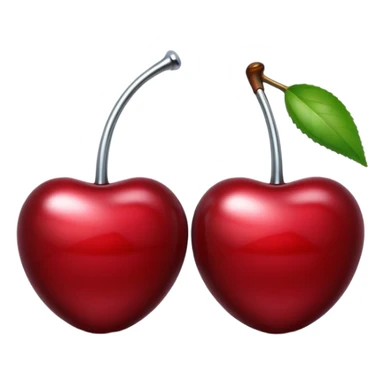 A pair of cherries emoji made of liquid silver chrome, smooth rounded shapes, glossy metallic surface, subtle sensual vibe, luxury sexy aesthetic, iOS emoji style, centered, clean white background sticker