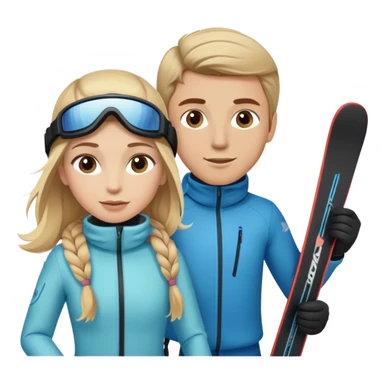 Blonde hair female and light brown hair male  on skiis sticker