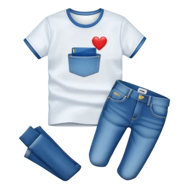 A 3D cartoon casual T-shirt and jeans outfit arranged on flat surface, bright lighting, Memoji-style realism. sticker