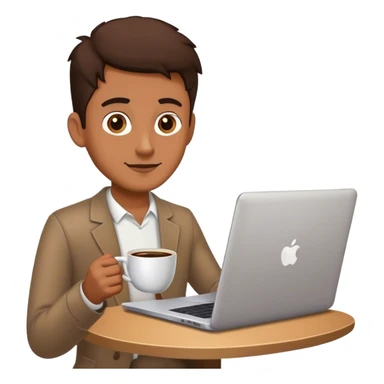 a man with a laptop and a cup of coffee sticker