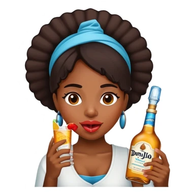 black Girl With tongue out and holding a don julio bottle on her head  sticker