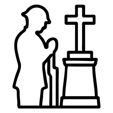 minimalist war monument in Malta, soldier silhouette and cross, gray tones, white background sticker