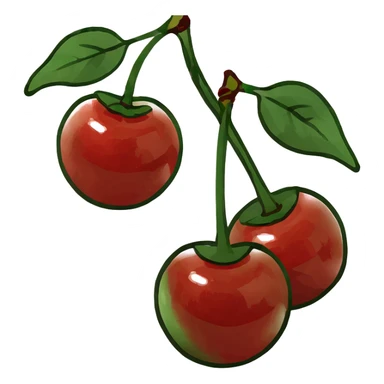 3D style pair of shiny red cherries with green stem sticker