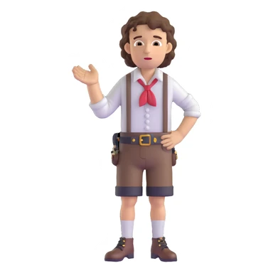 German person with brown curly hair in typical Bavarian clothing (lederhosen) shrugging and looking lost sticker