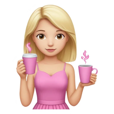Niña con pelo rubio con un vestido rosa y una taza rosa sticker