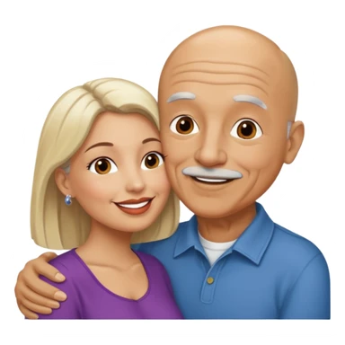 Older Bald Hispanic man kissing white dark blonde woman sticker