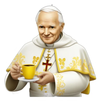 pope John Paul II with yellow face offering coffee sticker