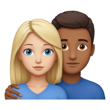 blonde hair blue eyes woman embracing a taller man who has brown skin and dark hair sticker