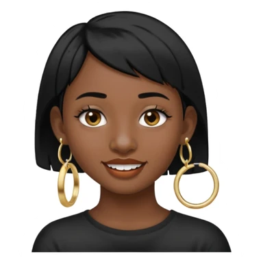 Make a emoji of a person with dark skin and has a nose ring and has a bunch of small earrings and a big earring and who has a tiny bit of hair and who has a gap between her two front teeth sticker