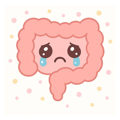 Make the face on the intestines sad, keeping the kawaii style with its cute and expressive features. sticker