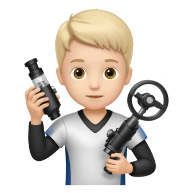 A child stands in a football costume, holding a microscope in his hands sticker