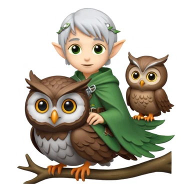 tiny forest elf with silver hair riding owl sticker