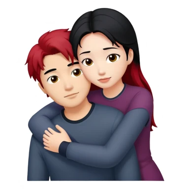 asian guy with black hair hugging red haired girl sticker