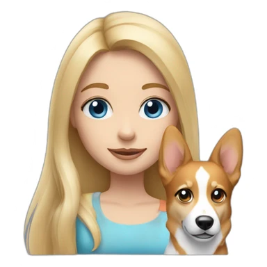 A long hair blond girl with blue eyes with a corgi sticker