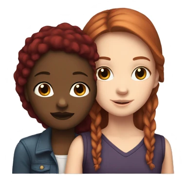 A white girl with dark red hair hugging a black girl  sticker