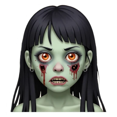 🧟‍♀️ faça igual esse emoji que coloquei só que com franja e piercing dos dois lado do nariz e no septo faça com cabelo longo preto e com a cara mais assustadora  sticker