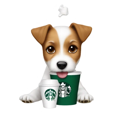 a fluffy parson Russell terrier eating pup cups from Starbucks  sticker