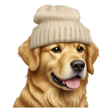Golden retriever with brown and white knitted hat sticker