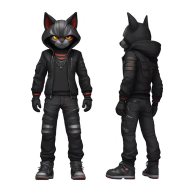 Cool Anthro Black Bat-Nargacuga-Litten-Lynx-Pokémon with edgy stripes hoodie spiked collar punk techwear Cargo Pants Full Body sticker