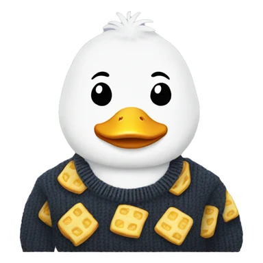 plush white duck sweater with Chips written on it sticker