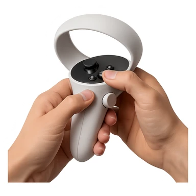 close-up of hands holding a VR controller sticker