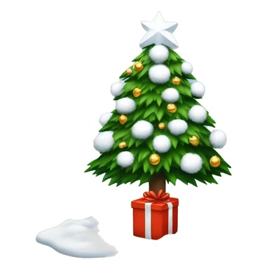 Christmas tree with snow on it and white presents under the tree sticker