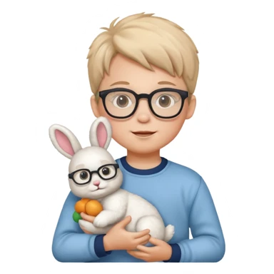 boy kid with glasses → holding a toy rabbit sticker