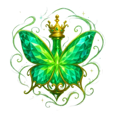 Surround the butterfly with elegant, swirling magical sparkles and glowing effects inspired by luxury elixir bottles. Do not change the butterfly itself, only add magical, floating, iridescent sparkles and glowing energy around it. Transparent background, no shadow or base. sticker