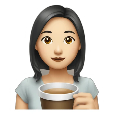 a asian girl drinking coffee sticker