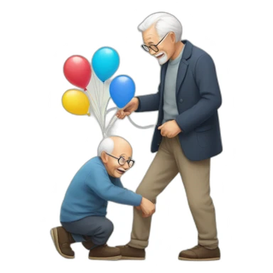 old man taking little balloons from the floor sticker