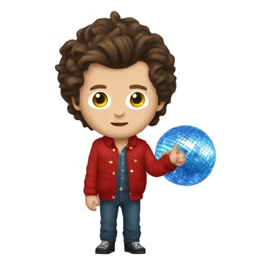harry styles with a red overall and a disco ball sticker