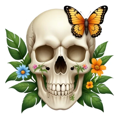 Eagle skull with plants, flowers, butterflies  sticker