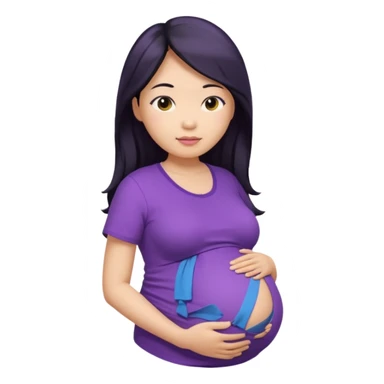 Asian, pregnant woman, purple shirt, long hair, head and eck and abdomen only sticker