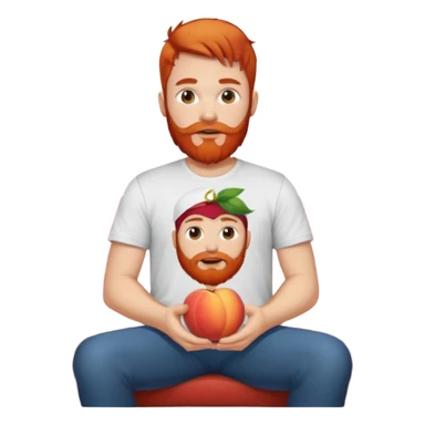 Man with red beard on couch with peach sticker
