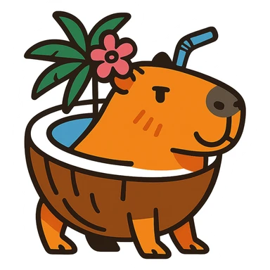 tropical and fun capybara merged with a half coconut sticker