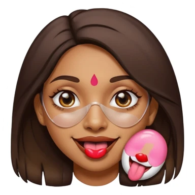 make a tongue sticking out expression for this indian girl that has transparent under ey patches sticker