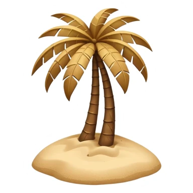 A 3D cartoon coconut palm tree with coconuts near the top and a sandy base, tropical light setting, Memoji-style realism. sticker